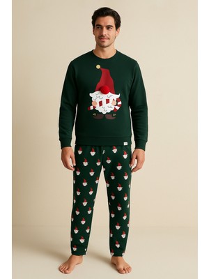 Erkek Santa Claus Yılbaşı Temalı Pijama Altı Yeşil