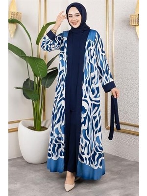 Orchid Desenli Üçlü Viskon Takım Indi̇go - 42