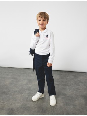 Koton Pamuklu Uzun Kollu Nakışlı Polo Yaka Tişört