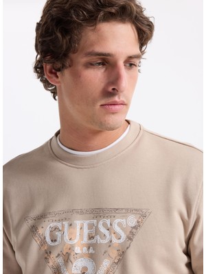 Guess Bisiklet Yaka Bej Erkek Sweatshırt M5YQ05K68I4-G1CA Triangle Erkek Sw
