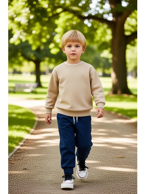 PayBuy Erkek Çocuk Pamuklu Baskılı Bisiklet Yaka Uzun Kollu Üst ve Eşofman Altı Takımı Kaliteli Şık