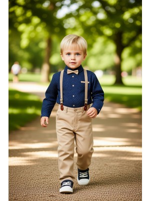 PayBuy Erkek Çocuk Şık Puantiyeli Gömlek Pantolon ve Askı Seti Kaliteli Şık Rahat  Günlük