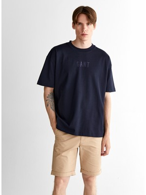 Gant Erkek Lacivert Relaxed Fit Bisiklet Yaka Logolu T-Shirt