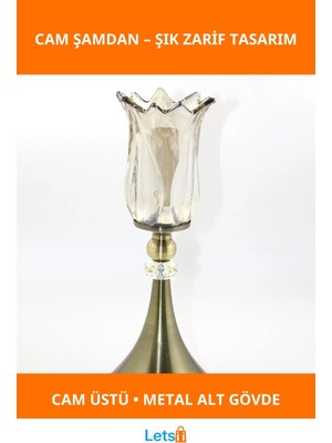 Letsii Şık Cam Şamdan Tekli Metal Altlık Ile Modern Dekorasyon