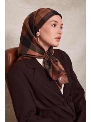 Lêvi D'or Vizon Noktalı Kareli Twill İpek Eşarp