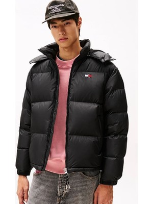 Tommy Hilfiger Erkek Alaska Relaxed Fit Çıkarılabilir Kapüşonlu Şişme Mont - Siyah