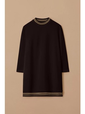 Seçil Kadın Şerit Detaylı Basic Tunik - Siyah
