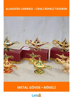 Letsii Mineli Metal Alaaddin Lambası Altın Detaylı Nostaljik Dekoratif Obje