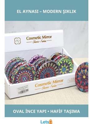 Letsii Taşlı Oval Ince El Aynası Şık Hediye Aksesuarı