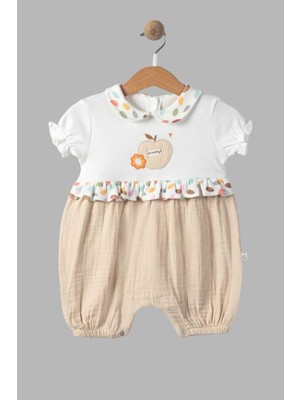 Dinamik çocuk Organik Pamuk Bebe Yaka Elma Nakışlı Altı Müslin Kısa Kollu Kız Bebek Tulum 0-3/3-6/6-9/9-12 Aylık