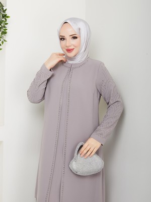 Eslemnur Kolları Taşlı Büyük Beden Anne Elbisesi