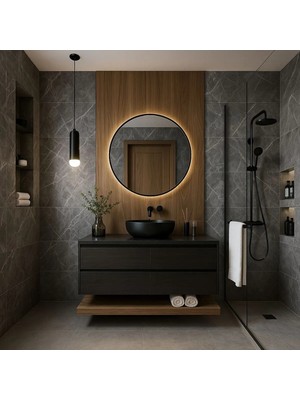 Wallover Design Kablosuz Pilli Ledli Siyah Mdf Çerçeveii 4mm Kalite Dekoratif Ayna (Piller Hediye) (Mobilya)