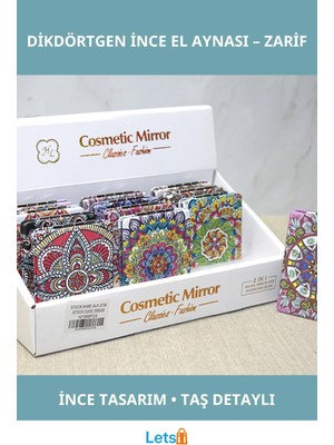 Letsii Taşlı Zarif Dikdörtgen Ince El Aynası