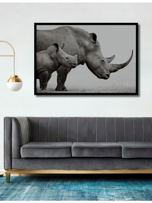 Teona Ahşap Dekoratif Ahşap Dikdörtgen Tablo Gergedanlar Yan Yana Çerçeve Görünümlü