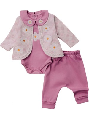 Gültekin Bebe Mini Pakel 3-9 Aylık Kız Papatyalı Ceketli Üçlü TAKIM-1392300 - Pembe