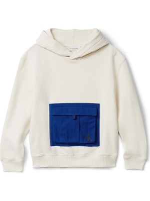 Calvin Klein Nakışlı Erkek Çocuk Ekru Sweatshırt IB0IB02566PGB