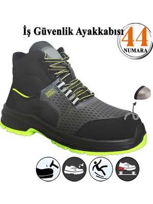 Badem10 İş Ayakkabısı 44 Numara Süet Delikli Nefes Alan Çelik Burunlu İnşaatçı Tekstil Güvenlik Ayakkabı Bot