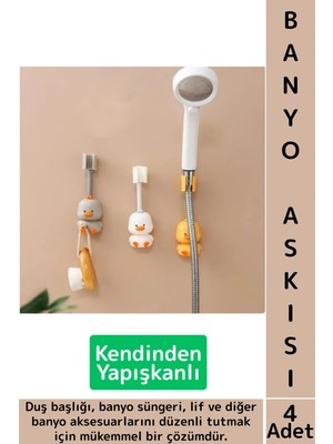 Wintoup Kendinden Yapışkanlı Sünger Lif Aksesuar Düzenleyici Sevimli Hayvan Figürü Duş Başlığı Tutucu 4 Adet