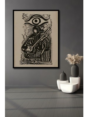 Teona Ahşap Dekoratif Ahşap Dikdörtgen Tablo Bağlama Çalan Adam ve Göz Çerçeve Görünümlü