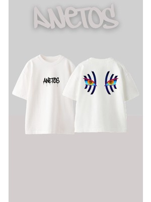 Anetos Demon Slayer Akaza 1 Tasarım Sırt Baskılı Pamuk Beyaz Oversize T-Shirt