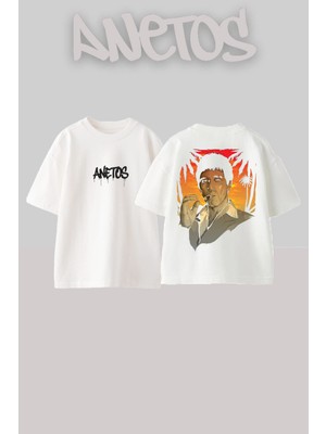 Anetos Scarface 3 Tasarım Sırt Baskılı Pamuk Beyaz Oversize T-Shirt