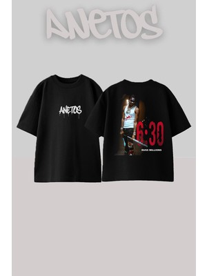 Anetos Russ Mıllıons Tasarım Sırt Baskılı Pamuk Siyah Oversize T-Shirt