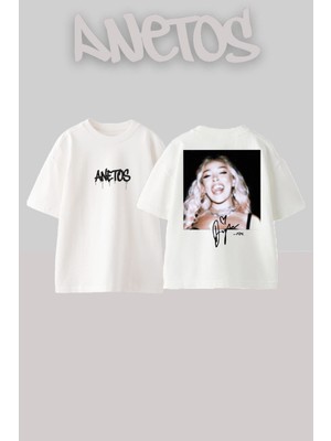 Anetos Doja Cat 1 Tasarım Sırt Baskılı Pamuk Beyaz Oversize T-Shirt