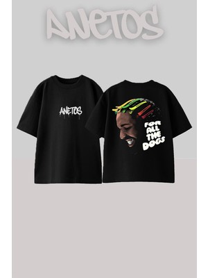 Anetos Drake 9 Tasarım Sırt Baskılı Pamuk Siyah Oversize T-Shirt