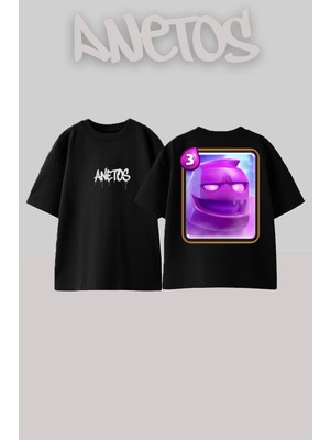 Anetos Iksir Golemı Tasarım Sırt Baskılı Pamuk Siyah Oversize T-Shirt