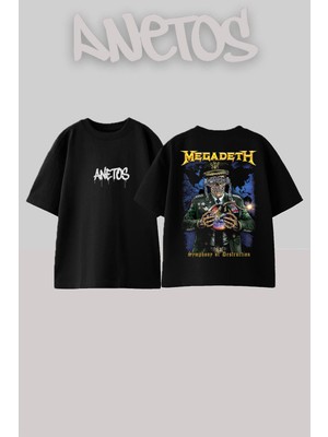 Anetos Megadeth 8 Tasarım Sırt Baskılı Pamuk Siyah Oversize T-Shirt