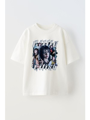 Anetos Billie Eilish Baskılı Ünisex Pamuk Beyaz Oversize T Shirt