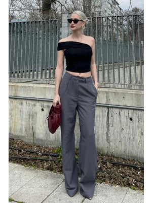 Madmext Antrasit Kemerli Bol Paça Pantolon MG1992