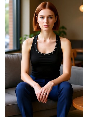 FRM Kadınlar Için Metal Halkalı Boyundan Bağlamalı Örme Üst Kaliteli Şık Rahat Modern Zarif Günlük