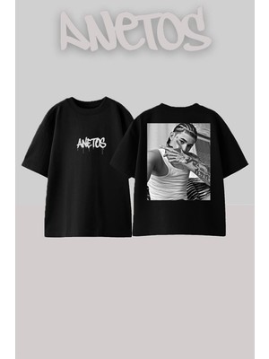 Anetos Radonoso Tasarım Sırt Baskılı Pamuk Siyah Oversize T-Shirt