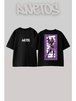 Anetos Reyna Tasarım Sırt Baskılı Pamuk Siyah Oversize T-Shirt