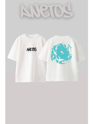 Anetos Aquarium Tasarım Sırt Baskılı Pamuk Beyaz Oversize T-Shirt