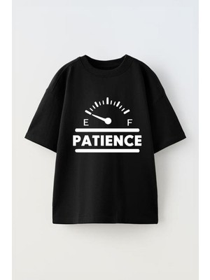 Anetos Patıence Baskılı Ünisex Pamuk Siyah Oversize T Shirt