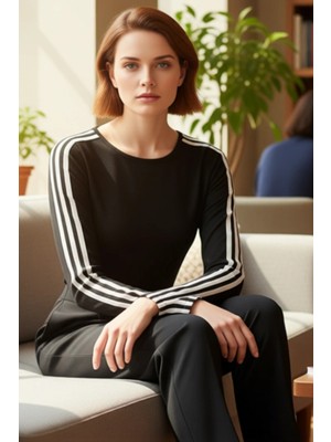 FRM Kadın Uzun Kollu Dalgıç Kumaş Örme Spor Bluz Kaliteli Şık Rahat Modern Zarif Günlük