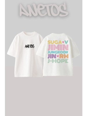 Anetos Suga Bts Tasarım Sırt Baskılı Pamuk Beyaz Oversize T-Shirt