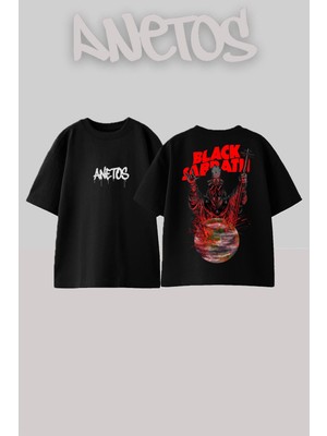 Anetos Black Sabbath 2 Tasarım Sırt Baskılı Pamuk Siyah Oversize T-Shirt