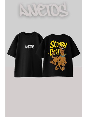 Anetos Scooby Doo 3 Tasarım Sırt Baskılı Pamuk Siyah Oversize T-Shirt