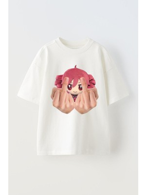 Anetos Kasane Baskılı Ünisex Pamuk Beyaz Oversize T Shirt