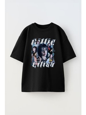 Anetos Billie Eilish Baskılı Ünisex Pamuk Siyah Oversize T Shirt