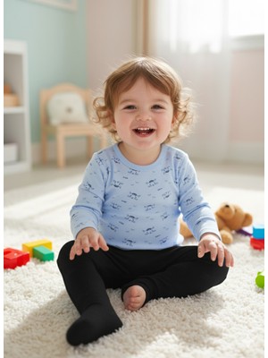 Şimo Butik Kız Erkek Çocuk Bebek Uzun Kollu Çıtçıtlı Body-Badi %100 Pamuk 3.5-4-5-6 Yaş Kedi Kafa Mavi