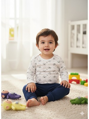 Şimo Butik Kız Erkek Çocuk Bebek Uzun Kollu Çıtçıtlı Body-Badi %100 Pamuk 3.5-4-5-6 Yaş Kedi Kafa Beyaz