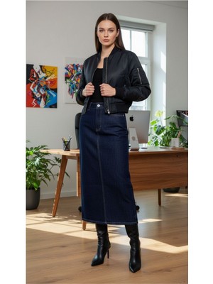 Dema Pamuklu Koyu Yıkamalı Denim Etek