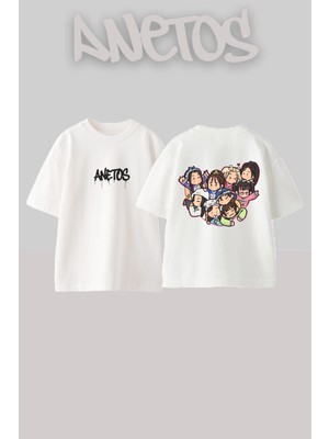 Anetos Twice Kpop 1 Tasarım Sırt Baskılı Pamuk Beyaz Oversize T-Shirt