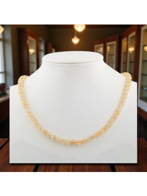 Taşmir Sitrin 6 mm Doğal Taş Dizi Kolye - Paslanmaz Çelik Aparatlı