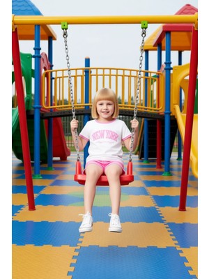 FRM Çocuklar Için %100 Pamuklu Slogan Baskılı Kısa Kollu Tişört ve Şort Kombinasyonu Kaliteli Şık