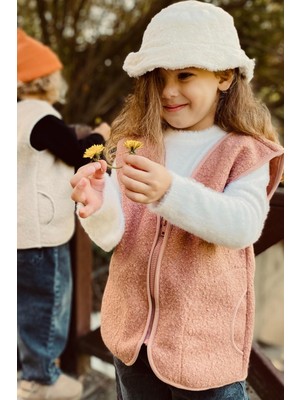 Monila Unisex Çocuk Fermuarlı Cepli Peluş Yelek